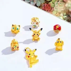 24K Gold Filled Pokemon Jiggly Puff Charm Bead Pendant Anime Pocket Monster